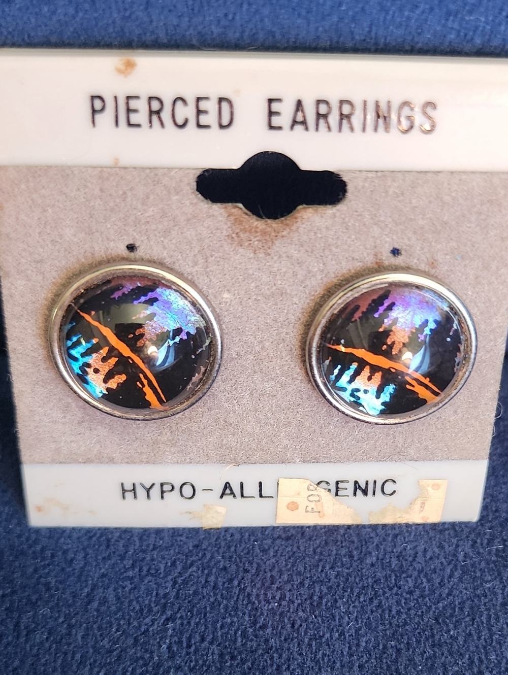Vintage Butterfly Wing Iridescent Black Stud Earrings Forrest Scene